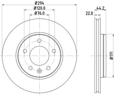 HELLA PRO HIGH CARBON VW диск гальмівний задн. (вентил.) T5 03- (294*22) HELLA PAGID 8DD 355 128-031