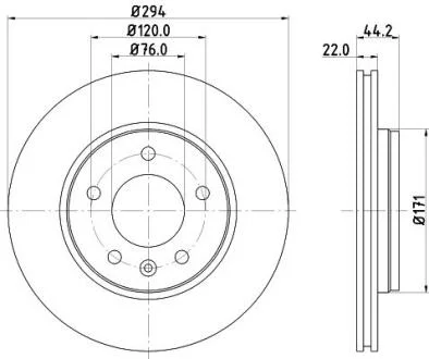 HELLA PRO HIGH CARBON VW диск гальмівний задн. (вентил.) T5 03- (294*22) PAGID 8DD 355 128031