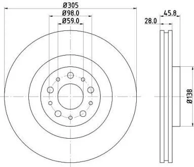 HELLA PRO HIGH CARBON FIAT гальмівний диск передн. Doblo 10- PAGID 8DD 355 129351