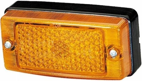 Габаритні ліхтарі лів/прав, помаранчевий, Halogen/R5W, висота 43мм ширина 124мм глибина 62мм, болт/горизонтальне кріплення/кріплення вертикальне, 12/24В (IP5K9K) HELLA 2PS004361001