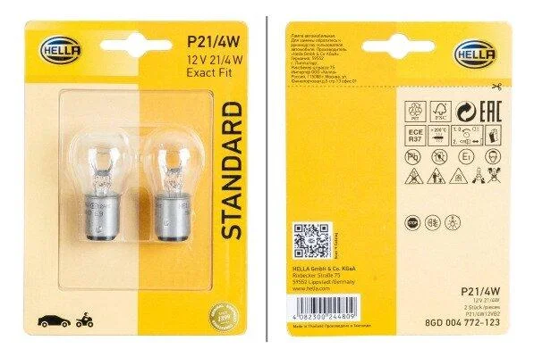 P21/4W 12V 4W Лампа розжарювання (блістер 2 шт) HELLA 8GD 004 772123 (фото 1)
