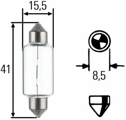 Лампа розжарювання, 12V 15W SV 8,58 HELLA 8GM 002 091141 (фото 1)
