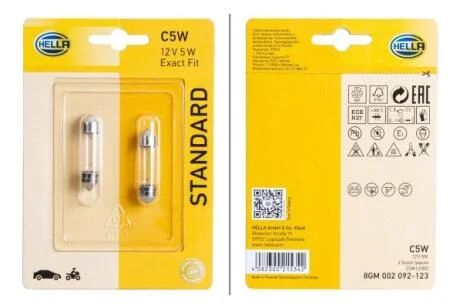 C5W 12V 5W Лампа розжарювання (блістер 2 шт) STANDARD HELLA 8GM 002 092123