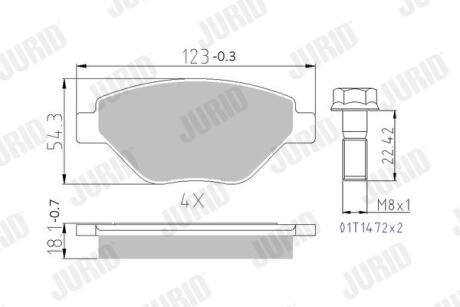 RENAULT Гальмівні колодки передні Megane II 1.4 16V 02- JURID 573123J