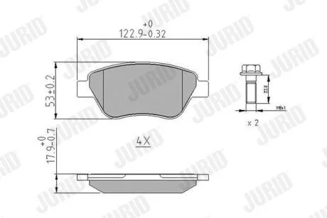 FIAT гальмівна колодка передн.Doblo 1.3JTD 1.9JTD 1.4i 05- JURID 573170J