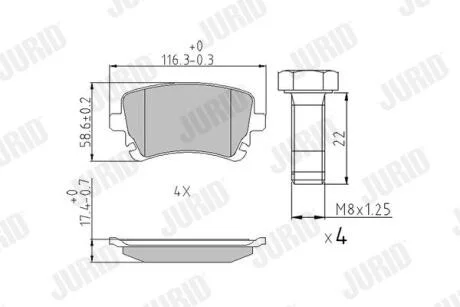 VW гальмівні колодки задн.Audi A4/6/8,T5 03- JURID 573219J