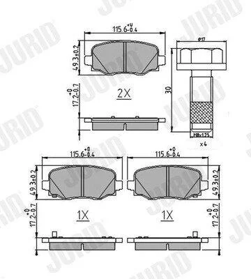 FIAT гальм. колодки задн. 500X 2.0 D Multijet 14-18, JEEP RENEGADE SUV 2.0 CRD 14- JURID 573693J (фото 1)
