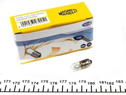 Лампа розжарювання T4W 12V 4W BA9s (вир-во Magneti Marelli) MAGNETI MARELLI 002893100000