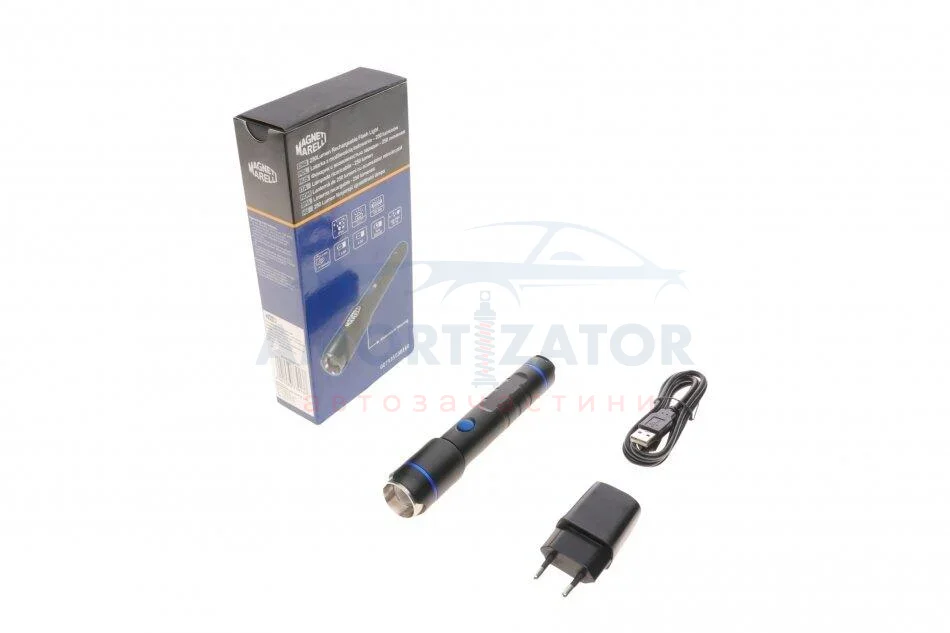 Zoom ліхтарик для автомастерской акумуляторный. зумированый, 250lm,3W, пило/волого захист IP54, 2 режиму роботи 140/250 lm, возможность фокусировки луча, 5 години роботи (лампа + дріт + зарядне) MAGNETI MARELLI 007935030160 (фото 1)