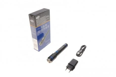 Zoom ліхтарик для автомастерской акумуляторный. зумированый, 250lm,3W, пило/волого захист IP54, 2 режиму роботи 140/250 lm, возможность фокусировки луча, 5 години роботи (лампа + дріт + зарядне) MAGNETI MARELLI 007935030160