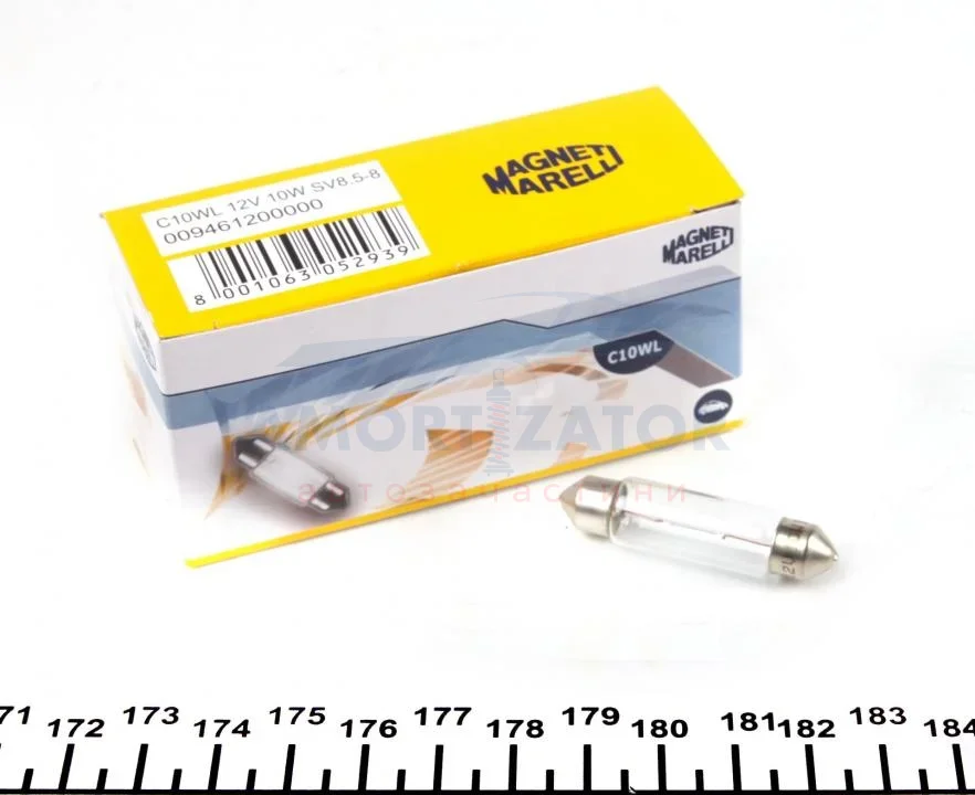 Лампа допоміжн. освітлення C10W 12V SV8.5-8 (11,5x44) (вир-во Magneti Marelli) MAGNETI MARELLI 009461200000 (фото 1)