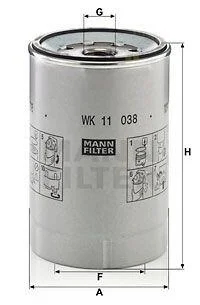 Паливний фільтр VOLVO 8700, 8900, 9500, B5, B6, B7, B8, FE, FE II, FH, FH16, FL II, FL III, FM, FM II, FMX D13A400-D9B380 01.91- MANN WK11038Z (фото 1)