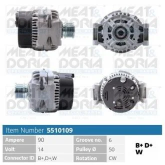 MEATDORIA DB Генератор Sprinter 00-,Vito 99- CDI 90A/h MEAT&DORIA 5510109
