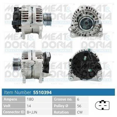 MEATDORIA VW Генератор PASSAT B6 (3C2) 2.0 TDI 16V 05-10, SKODA SUPERB II (3T4) 2.0 TDI 4x4 08-15, SEAT ALHAMBRA (710, 711) 2.0 TDI 12-22 MEAT&DORIA 5510394 (фото 1)