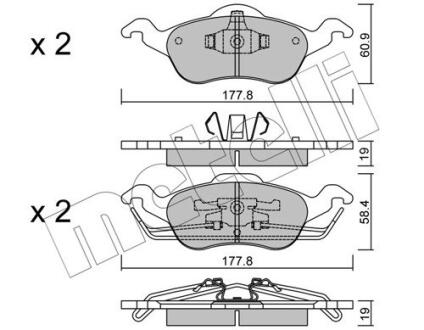 Комплект гальмівних колодок (дискових) METELLI 22-0291-0
