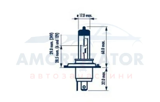4000 Лампа H4 12V 60/55W P43T (блістер 1 шт.) H4 12V NARVA 48881 (фото 1)