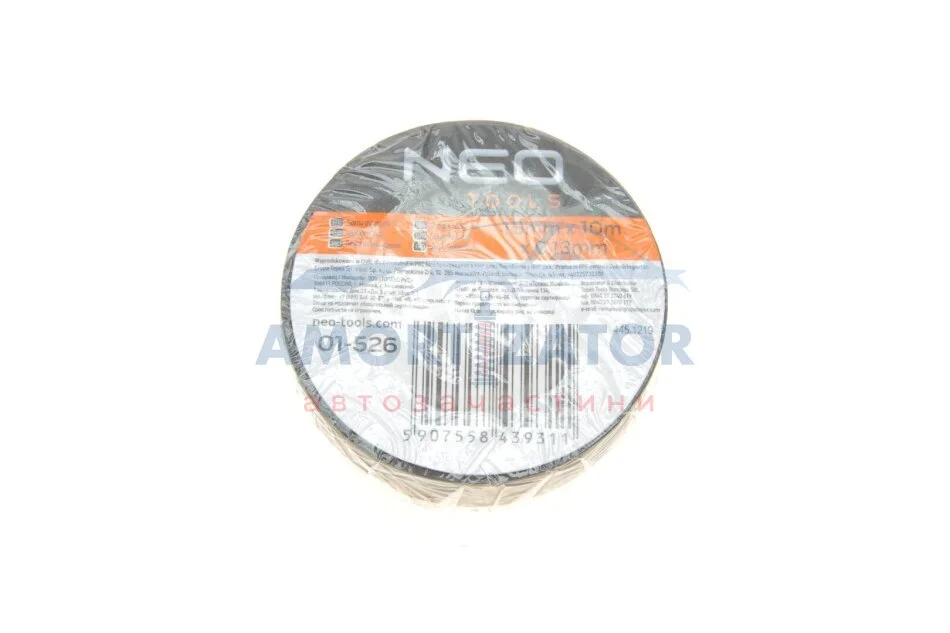 Стрічка ізоляційна чорна 15 mm x 0.13 mm x 10m NEO TOOLS 01526 (фото 1)