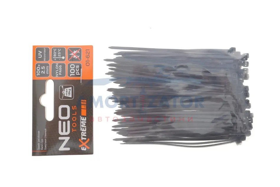 Стяжки кабельні кабельні EXTREME 2,5 × 100 мм, чорні, 100 шт. NEO TOOLS 01621 (фото 1)