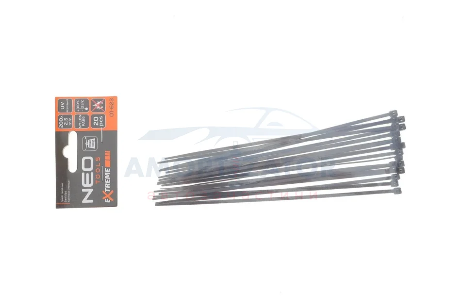Стяжки кабельні кабельні EXTREME 2,5 × 200 мм, чорні, 20 шт. NEO TOOLS 01623 (фото 1)