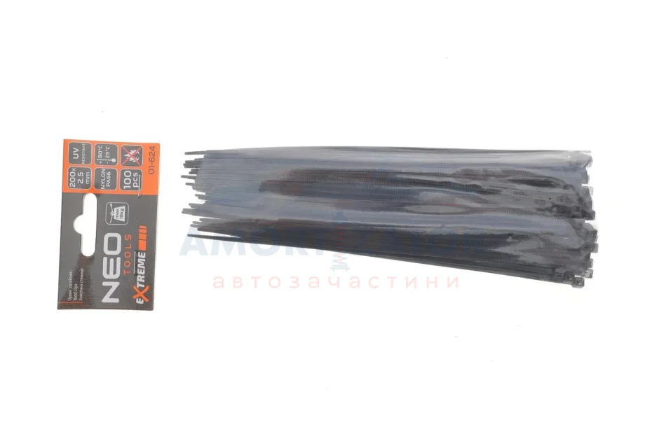 Стяжки кабельні EXTREME 2,5 × 200 мм, чорні, 100 шт. NEO TOOLS 01624 (фото 1)