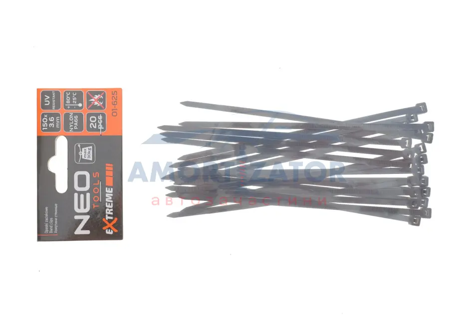 Стяжки кабельні EXTREME 3,6 × 150 мм, чорні, 20 шт. NEO TOOLS 01625 (фото 1)