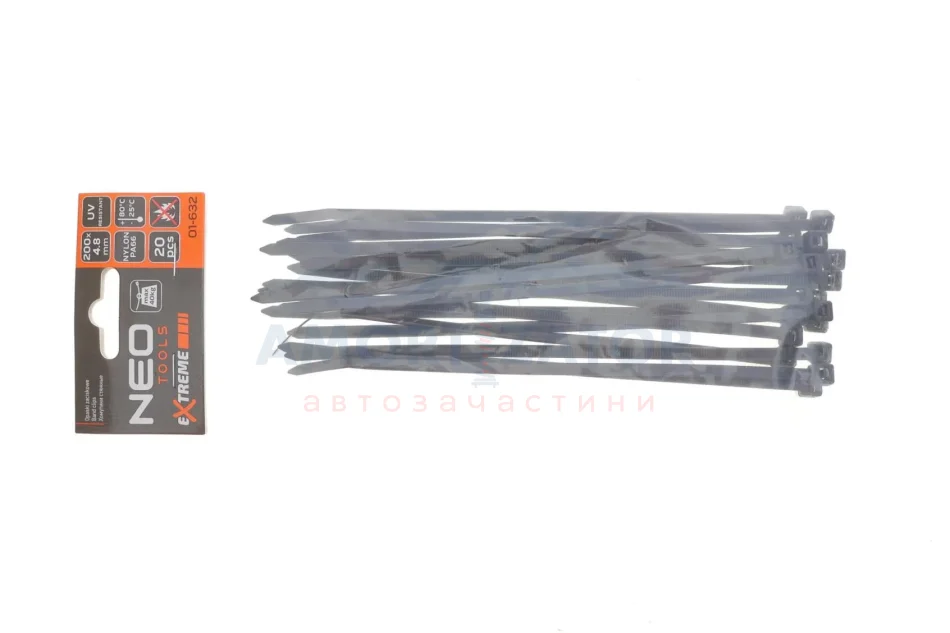 Стяжки кабельні EXTREME 4,8 × 200 мм, чорні, 20 шт. NEO TOOLS 01632 (фото 1)