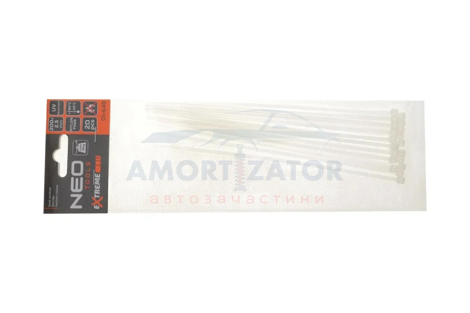 Стяжки кабельні EXTREME 2,5 × 200 мм, білі 20 шт. NEO TOOLS 01649 (фото 1)