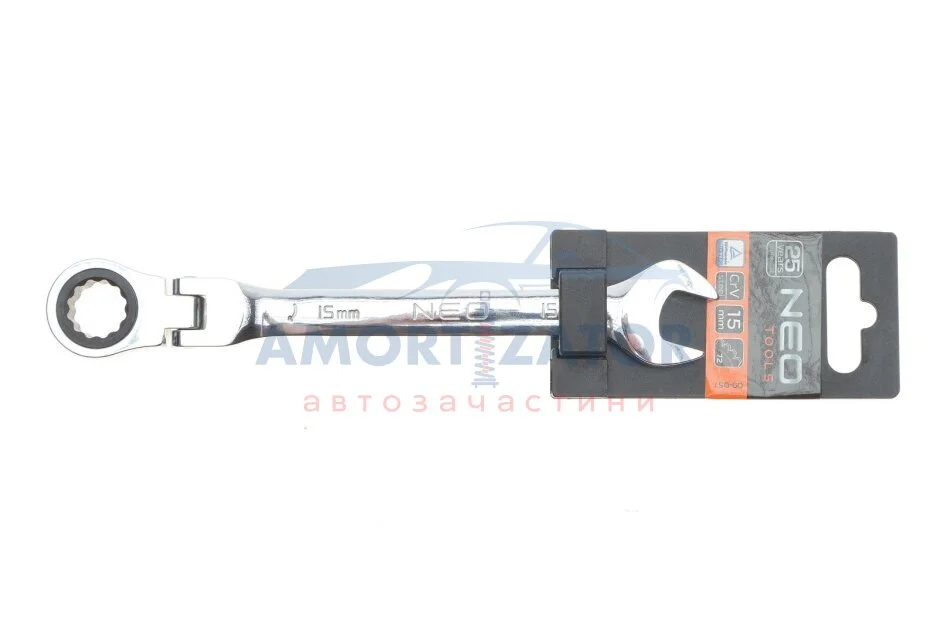 Ключ комбінований з тріскачкою, 15 x 220 мм NEO TOOLS 09057 (фото 1)