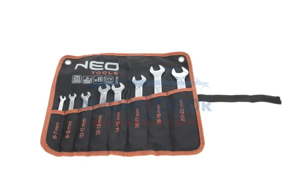 Ключі з відкритим зевом, двосторонні, 6-22 мм, набір 8 шт.*1 уп. NEO TOOLS 09851 (фото 1)