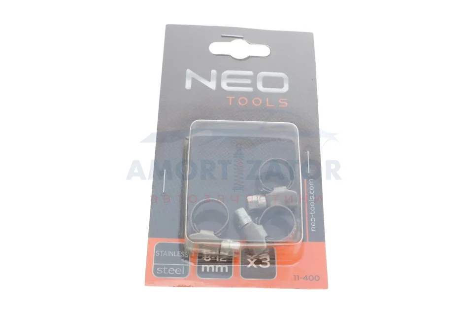 Хомут черв`ячний 8-12/9 мм, W4, 3 шт. NEO TOOLS 11400 (фото 1)
