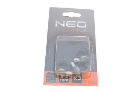 Хомут черв`ячний 8-12/9 мм, W4, 3 шт. NEO TOOLS 11400