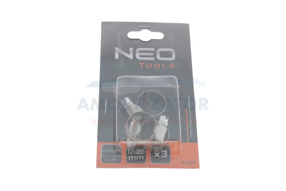 Хомут черв`ячний 12-20/9 мм, W4, 3 шт. NEO TOOLS 11402 (фото 1)