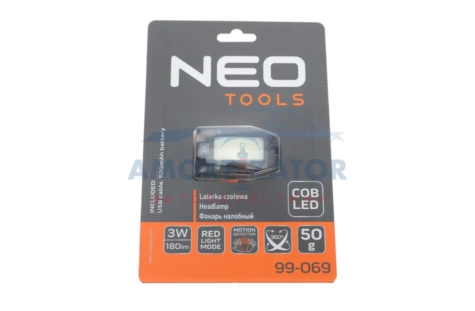 Налобний ліхтар з акумулятором USB 180 lm COB LED + датчик руху NEO TOOLS 99069 (фото 1)