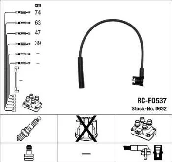 Комплект проводів запалювання FORD ESCORT IV, ESCORT V, ESCORT V EXPRESS, ESCORT VI, ESCORT VI/KOMBI, FIESTA III, ORION III 1.4/1.6 01.86-08.00 NGK 0632