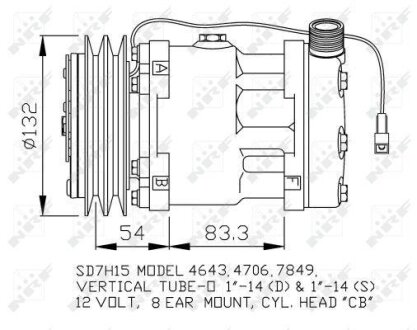 Компресор кондиціонера 12В (R134a) ALLIS CHALMERS 6670, 6680, 6690 CASE IH 70 2WD, 70 4WD, 80 2WD, 80 4WD, 90 2WD, 90 4WD, 95 2WD, 95 4WD FIAT 140-90 DT, 160-90 DT, 180-90 DT, F 100, F 110, F 115 NRF 32130