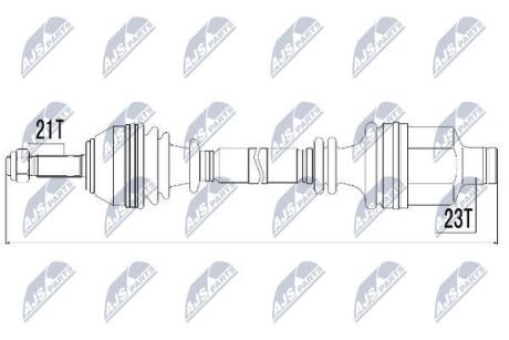Піввісь права (на шплінт) Renault Clio II 1.1/1.2/16V/1.4/16V/1.5dCi/1.6/1.9D/dTi 98-, Kangoo 1.2/16V/1.4/1.5dCi/1.6 16V/1.9D/dTi 98- L:754/A:21/K:23/ABS:26 NTY NPW-RE-014