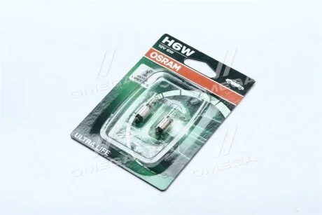 Автолампа 6W 12V BAX9S к-т 2 шт OSRAM 64132 ULT02B