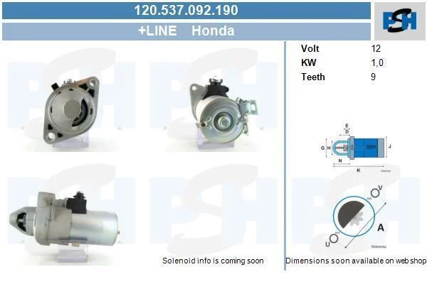 Стартер Honda 1.6 kw PSH 120537092190 (фото 1)