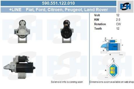 Стартер Ford 2.0 kw PSH 590551122010