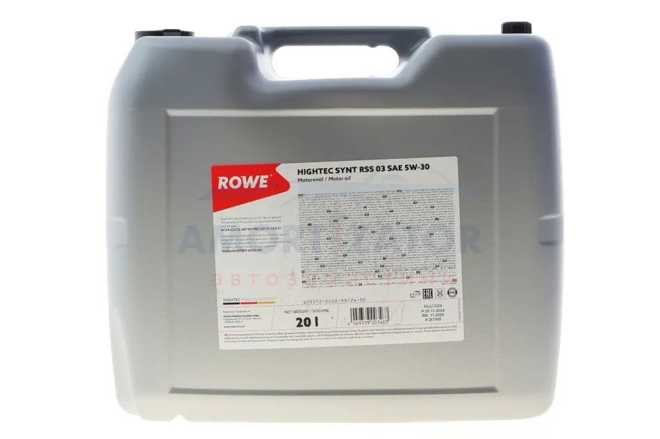 Олива моторна HIGHTEC SYNT RSS 03 SAE 5W-30 (20 L) ROWE 20372020099 (фото 1)