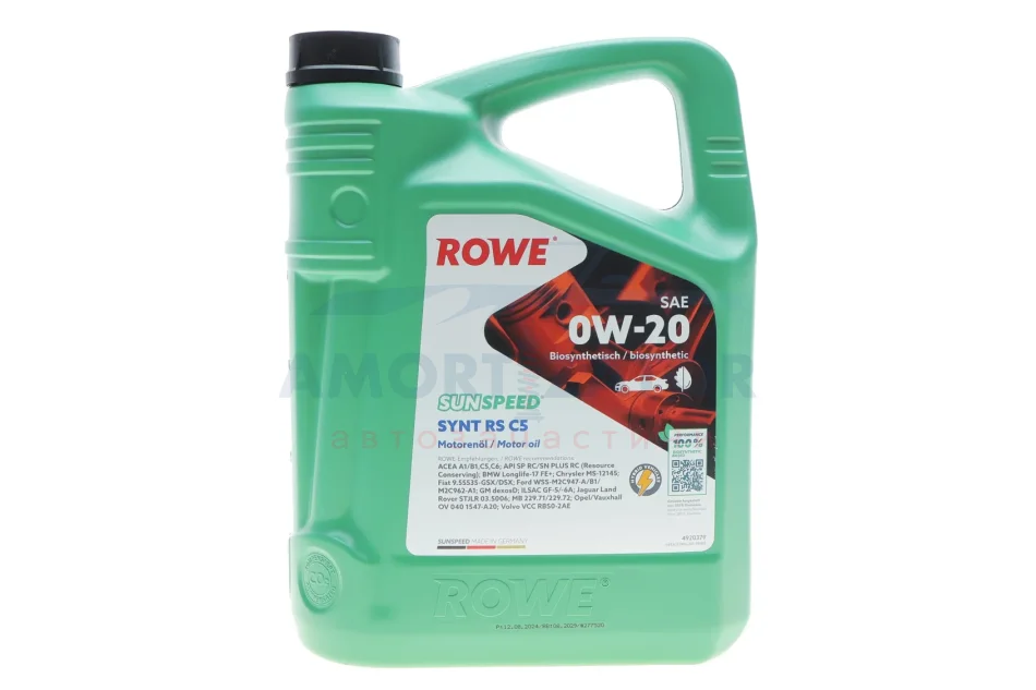 Олива моторна SUNSPEED SYNT RS C5 SAE 0W-20 (5 L) ROWE 4920379005099 (фото 1)