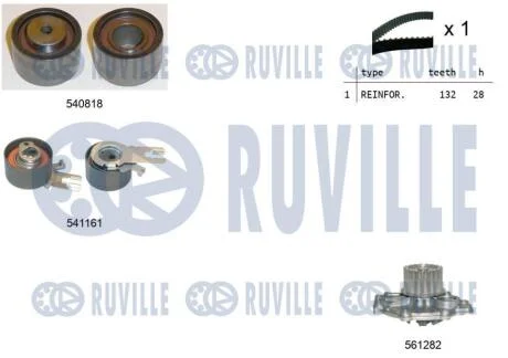 К-кт ГРМ (пасок+ролик+помпа) Volvo C30/C70/S40/S60/S80/V40/V50 06- RUVILLE 5503261