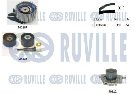 К-кт ГРМ (+помпа) Fiat Doblo 1.9D 01-/Punto 1.9D 00- RUVILLE 5503561