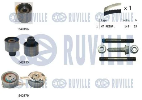 К-кт. грм. (ремінь + 3 шт. ролика + кріплення) VW 2.0 TDI 12- RUVILLE 550376