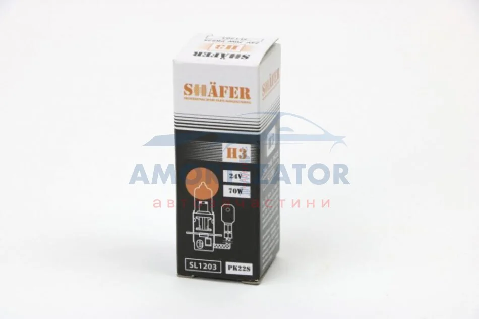 Лампа галогенова H3 24V 70W PK22S (картонна упаковка 1шт) SHAFER SL1203 (фото 1)