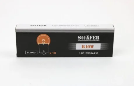 Лампа розжарювання 12V 10W R10W BA15S (картонна упаковка по 10шт) SHAFER SL2003