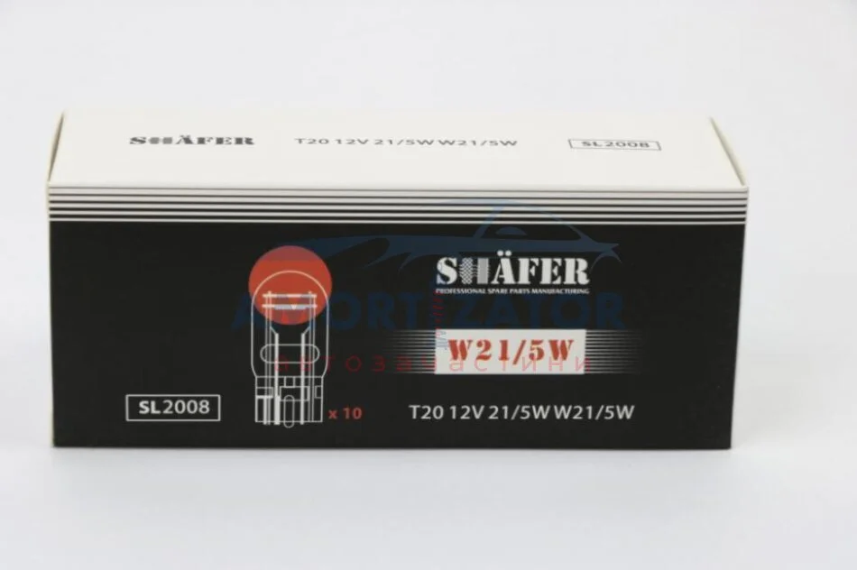 Лампа розжарювання 12V 21/5W W21/5W (картонна упаковка по 10шт) SHAFER SL2008 (фото 1)