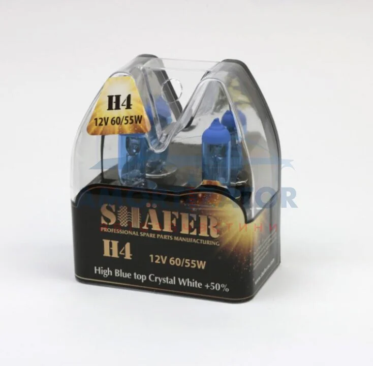 Лампа галогенова H4 12V60/55W High Blue top Crystal White +50% (комплект, пластиковий бокс 2шт) SHAFER SL3004C (фото 1)
