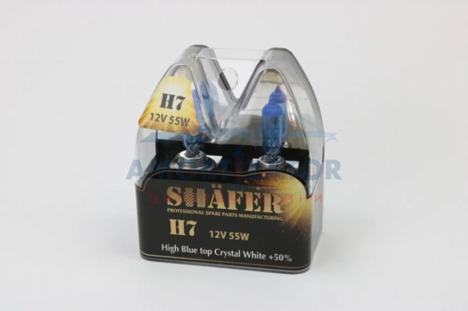 Лампа галогенова H7 12V55W High Blue top Crystal White +50% (комплект, пластиковий бокс 2шт) SHAFER SL3007C (фото 1)