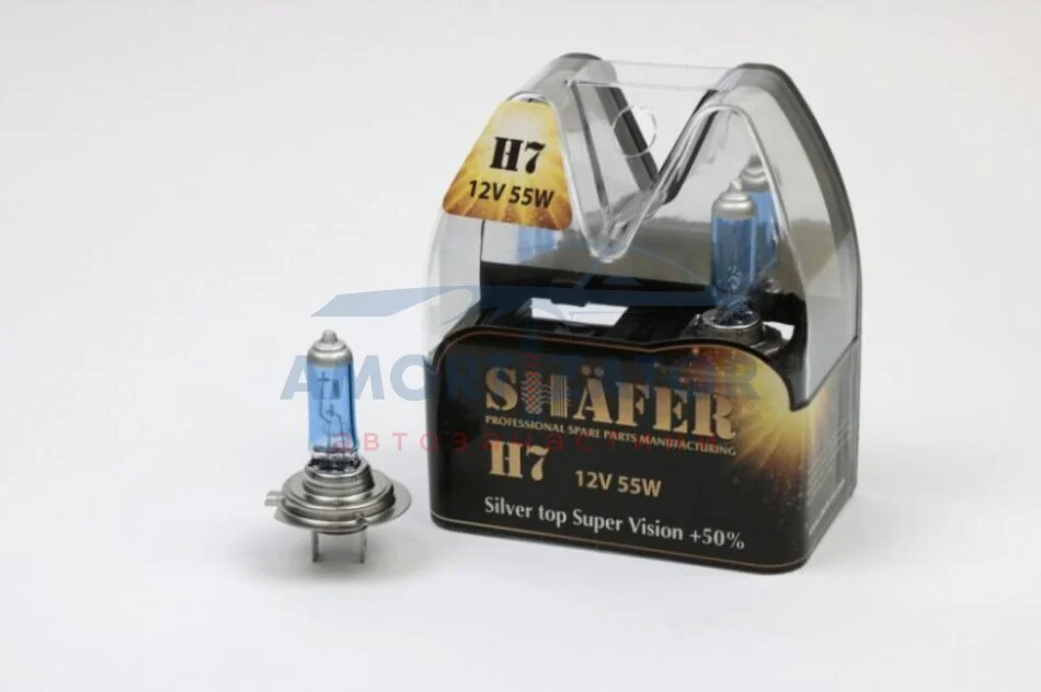 Лампа галогенова H7 12V55W Silver top Super Vision +50% (комплект, пластиковий бокс 2шт) SHAFER SL3007S (фото 1)